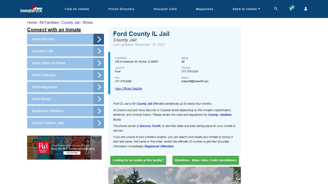 Ford County IL Jail - Inmate Locator - Paxton, IL